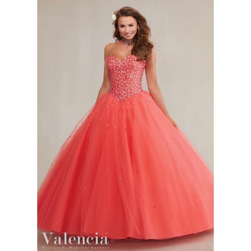 SOLD Mori Lee Coral Quinceanera Dress - Picture 5 of 8